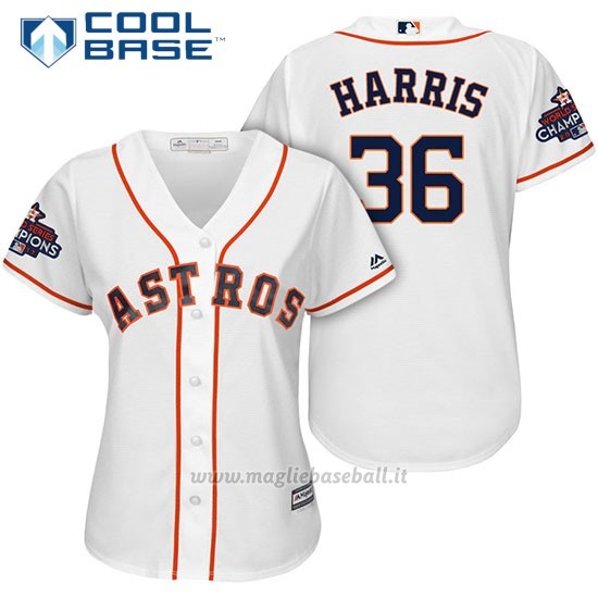 Maglia Baseball Donna Houston Astros 2017 World Series Campione Will Harris Bianco Cool Base